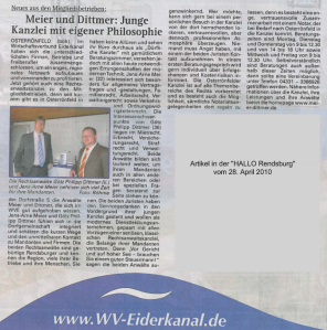 Artikel in der HALLO
                  Rendsburg vom 28.04.2010